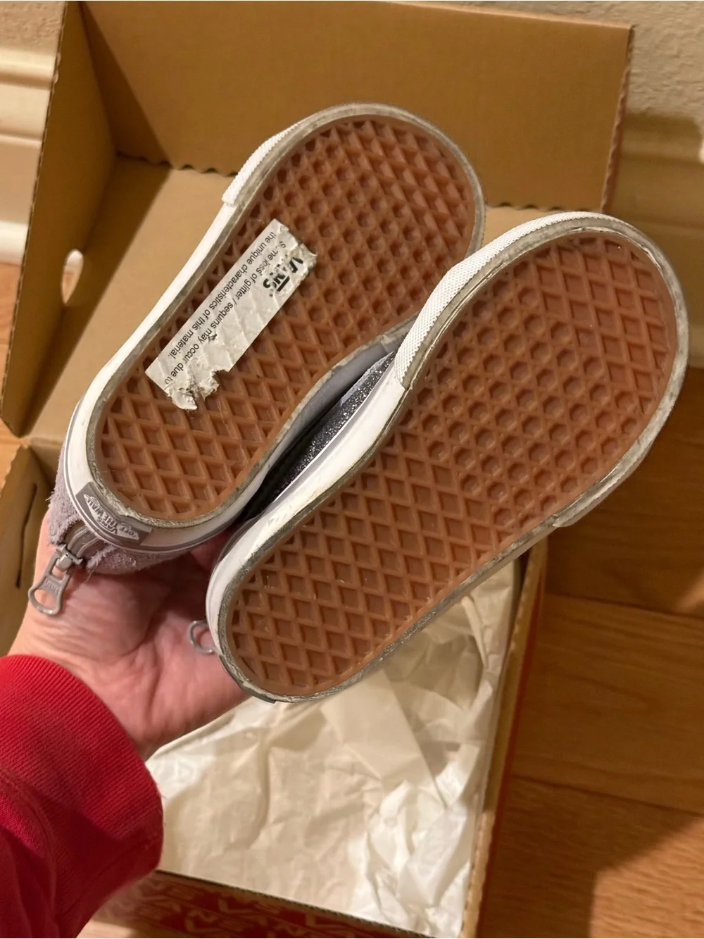 Vans Toddler High-Top Glitter Sneakers in Gray and White